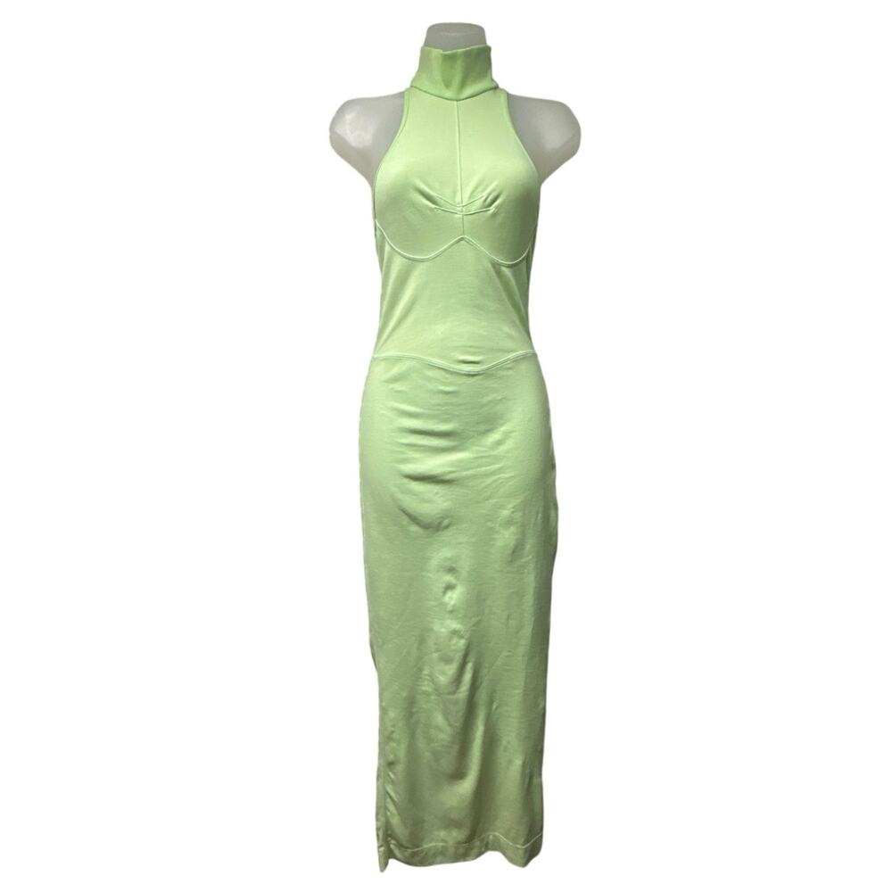 NWT Noam Size XS Green Martinique Maxi Dress Sleeveless Bodycon High Neck Party